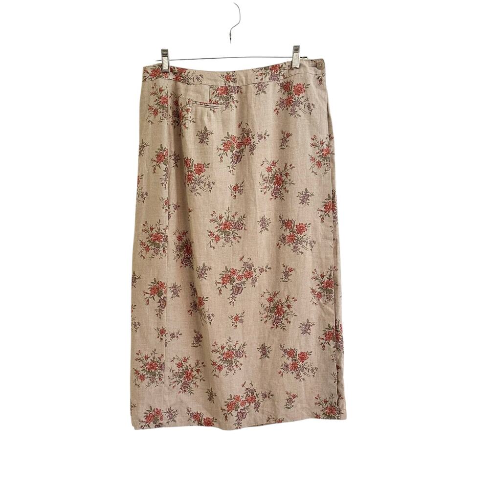 Vintage 90s Y2K Eddie Bauer Floral Linen Long Wrap Skirt 16 PETITE Cottage